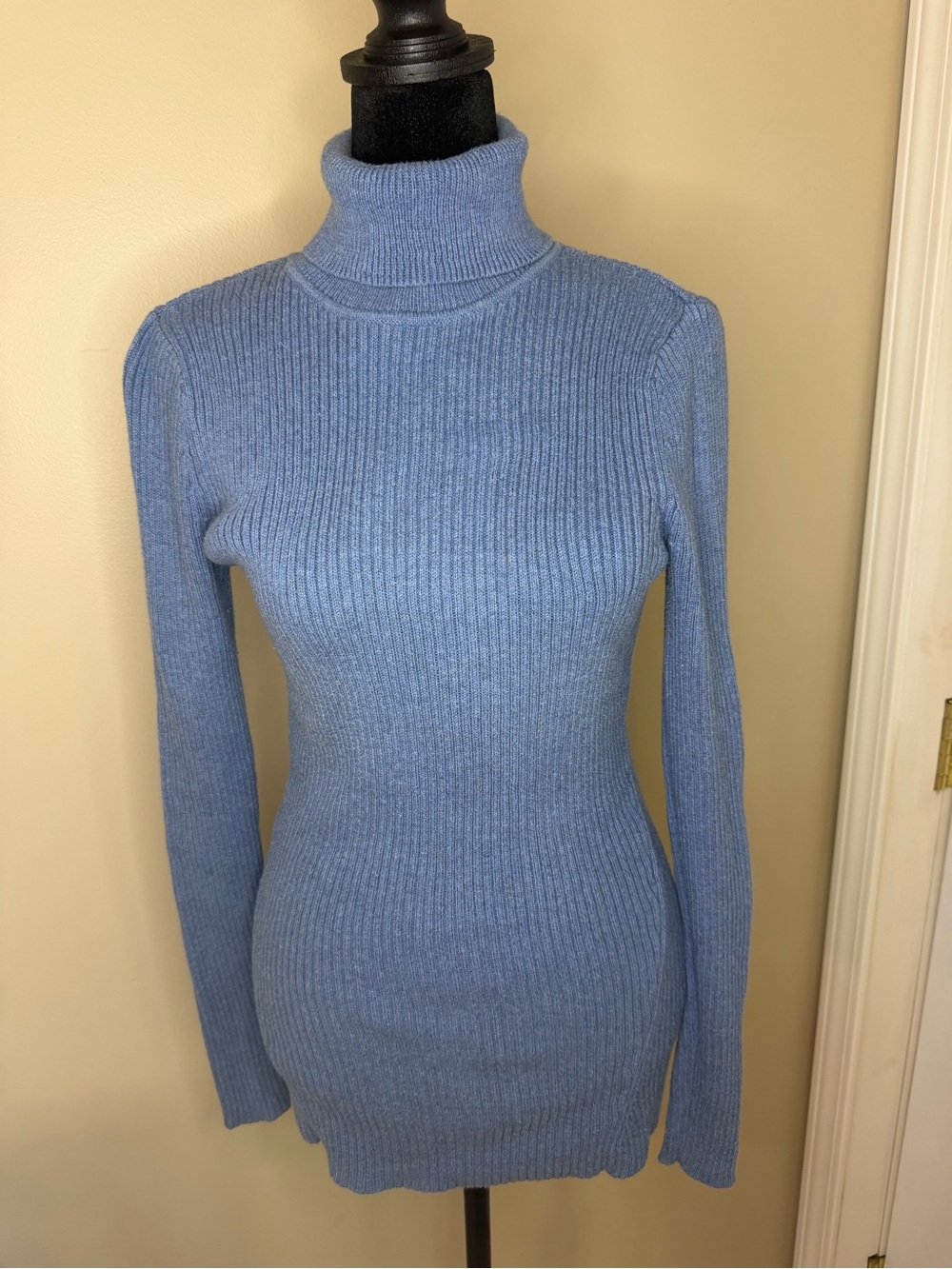 Relativity Blue Ribbed Turtleneck Sweater Size Medium 100% Cotton Long Sleeve